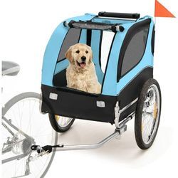 Hundeanhänger für Fahrrad, bis 40 kg, Fahrradanhänger für kleine & mittelgroße Hunde, klappbar Hundebuggy Blau - Costway