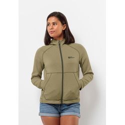 Kapuzenfleecejacke JACK WOLFSKIN "FERNWEH HOODED JKT W" Gr. M (38/40), grün (bay, leaf), Damen, OBERSTOFF: 97% POLYESTER, 3% ELASTHAN; Futter: 100% POLYESTER, Jacken