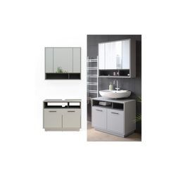 Vicco Badmöbel-Set Badezimmer-Möbel Bad-Schrank Beatrice Grau Anthrazit modern Badezimmerschrank Waschtischunterschrank Spiegelschrank Schranktür Schrankfach