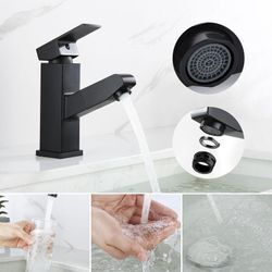 Auralum - ausziehbar Waschtischarmatur, Wasserhahn Bad Schwarz, Waschtischbatterie, Einhandmischer, Bad-Armatur, Waschbecken-Armatur aus Messing,