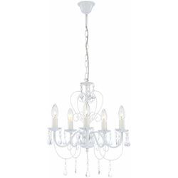 Etc-shop - Pendelleuchte weiß Kristall Lampe Kronleuchter Wohnzimmerleuchte Esszimmerlampe Hängelampe, 5-flammig hängend, 5x E14, DxH 44x129 cm