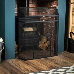 Octon Fire Guard Fireplace 28 Inch Screen Fence, Schwarz & Chrom