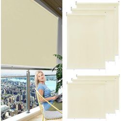 Hengmei - Rollos Außenrollo Senkrechtmarkise Balkonrollo Sichtschutz Rollo Sonnenschutz Verdunklungsrollo uv Schutz (140x140cm, Beige)