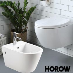 Toilette und Bidet Set Spülrandlos Hänge Wand wc mit softclose WC-Sitz abnehmbar + Hänge Bidet - Horow