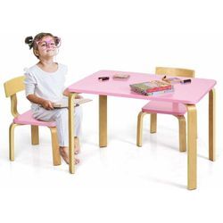 Kindersitzgruppe aus Holz mit 1 Kindertisch und 2 Stühle, Kindermoebel mit Abgerundeten Ecken und Kanten,Kinder Tisch und Stühle für Zuhause,