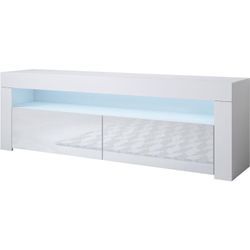 Lowboard Stehend mit led TV-Schrank Fernsehtisch Stehend tv Möbel TV-Ständer 2 Türen 140x50x35cm Modell Aker Weiss Glanz