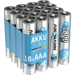 Ansmann - Akku aaa Micro 800mAh 1,2V NiMH 16 Stück, wiederaufladbar mit maxE