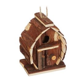 Relaxdays - Deko Vogelhaus, Tannenholz, HxBxT: 14,5 x 10,5 x 7,5 cm, Garten Dekoration, Vogelhäuschen zum Aufhängen, natur