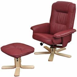 Relaxsessel H56, Fernsehsessel TV-Sessel mit Hocker Ottomane, Kunstleder Eukalyptus Holz MVG-zertifiziert bordeaux