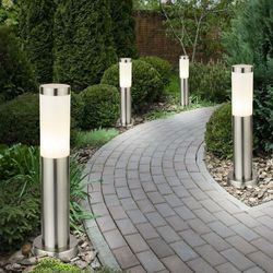 4er Set Außen Steh edelstahl Stand Sockel-Leuchte Lampe Garten Weg Hof Veranda Beleuchtung