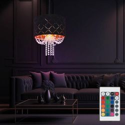 Globo - Hängelampe Kristall Deckenleuchte Wohnzimmer hängend Pendelleuchte, Fernbedienung dimmbar Memory, Lichteffekt Samt schwarz, gold, 1x rgb led