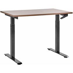 Schreibtisch Braun & Schwarz Melamin 120x72cm Manuell Höhenverstellbar Rechteckig mit Kurbel Metallgestell Büro Steh-Sitz-Tisch Stehtisch