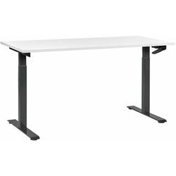 Schreibtisch Weiß & Schwarz Melamin 160x72cm Manuell Höhenverstellbar Rechteckig mit Kurbel Metallgestell Modern Büro Steh-Sitz-Tisch Stehtisch