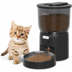 3L Automatischer Katzenfutterspender, programmierbare Timer-Aufnahmefunktion, mit Edelstahlnapf, 6 Mahlzeiten pro Tag, Schwarz - Balimo