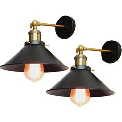 2x Metall Hotel Wandleuchte Industrial Retro Wandlampe Edison-Stil E27 Deckenlampe 22CM + 240° Drehung Schwarz & Antikes Messing