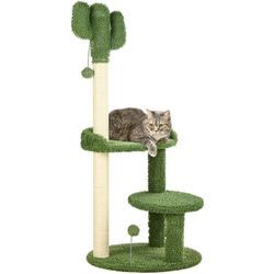 Pawhut - Kaktus Kratzbaum 111 cm Katzenkratzbaum mit 2 Etagen, Spielball Katzenbaum, Kletterbaum mit Katzenbett für Katzen bis 10 kg, Katzenmöbel,