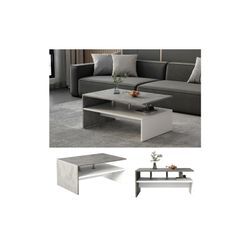 Oskar-Store Couchtisch Mike 90 x 42 cm, Beton Weiß, moderner Tisch mit Ablagen