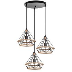 Axhup - Pendelleuchte 3 Flammig Hanf Seil Hängelampe mit Käfig Ø25cm Diamant Form Lampen im Industri Stil für für Wohnzimmer Esszimmer (Schwarz)