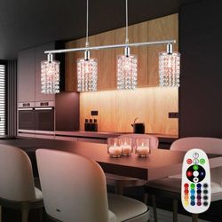 Chrom Hänge Decken Lampe fernbedienung Kristall Glas Leuchte dimmbar im Set inkl. rgb led Leuchtmittel