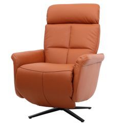 Relaxsessel MCW-L10, Design Fernsehsessel TV-Sessel Liegesessel, Liegefunktion drehbar, Voll-Leder ~ terracotta-braun