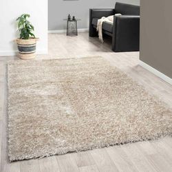 Hochflor Teppich Wohnzimmer Shaggy Super Weich Soft Pastellfarben Einfarbig,Beige, 120x170 cm