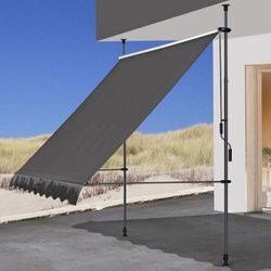 Quick Star - Klemmmarkise 300 x130cm Grau Balkonmarkise Sonnenschutz Terrassenüberdachung Höhenverstellbar von 200-290cm Markise Balkon ohne Bohren