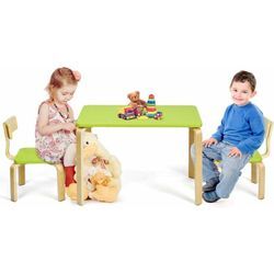 Goplus - Kindersitzgruppe aus Holz mit 1 Kindertisch und 2 Stühle, Kindermöbel mit Abgerundeten Ecken und Kanten, Kinder Tisch und Stühle für