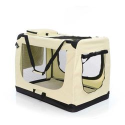 Fudajo - Faltbare Transportbox für Hunde, Katzen xxxl (100x69x69cm), robust, leicht, sicher, Hundebox mit Tragegriff und Decke, Beige