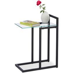 Beistelltisch aus Glas und Metall, dekorativer Couchtisch, edler Ziertisch hbt 60 x 24,5 x 44,5 cm, schwarz - Relaxdays