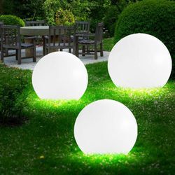 3er Set led Solar Außen Leuchte Garten Deko Steck Lampen Kugeln weiß 15 und 25 cm