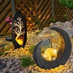 Solarleuchte Mond Gartendeko Skulptur Solarlampen für Außen Gartenleuchte Solar, Bruchglas-Optik Kugel, IP44, LED, 2er Set