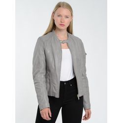 Bikerjacke MUSTANG "31021532", Damen, Gr. L, grau, Obermaterial: 100% Lammleder / Innenfutter: 100% Baumwolle / Ärmelfutter: 100% Polyester / Wattierung: 100% Polyester, Jacken