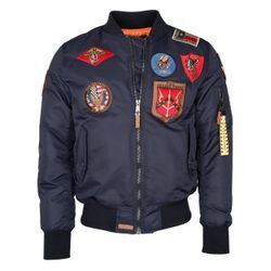 Bomberjacke TOP GUN "im Pilotenstil mit Patches TG20191053", Herren, Gr. 52 (L), blau (navy), Obermaterial: 100% Nylon / Innenfutter: 100% Polyester / Strick: 100% Polyester / Futter: 100% Wattierung, Jacken