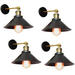 Axhup - 4x Metall Hotel Wandleuchte Industrial Retro Wandlampe Edison-Stil E27 Deckenlampe 22CM + 240° Drehung Schwarz & Antikes Messing