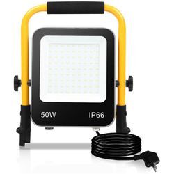 Swanew Fluter stativ 50W led Fluter Flutlicht Kaltweiß Gelb Stativ Baustrahler Scheinwerfer Baulampe Außenbereich Innen Garten Garage