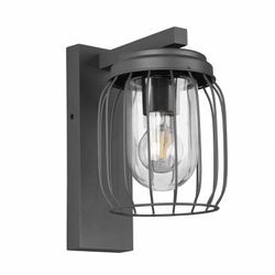 Lampe für Außen Wandlampe Outdoor Vintage Außenleuchte IP44, Hauswandleuchte Gitteroptik schwarz Industriell, anthrazit Glas klar, 1x E27 Fassung,