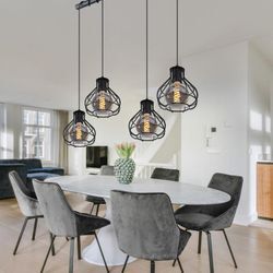 Hängeleuchte Pendellampe Wohnzimmerleuchte Esstischlampe, Metall schwarz matt Gitteroptik, 4 Flammig E27, l 80 cm