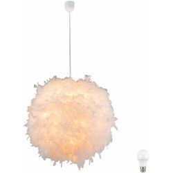 Etc-shop - led Pendelleuchte Hängelampe Leuchte Pendellampe Federlampe Schlafzimmerlampe Wohnzimmer, Textil weiß Federn, 11W 1055lm warmweiß, DxH