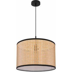 Hängelampe Pendelleuchte Deckenlampe Wohnzimmer Hängeleuchte Korbgeflecht Optik in naturfarben, Metall schwarz, 1x E27, DxH 45x140 cm