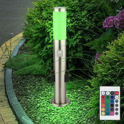 Edelstahl Steh Lampe dimmbar Außen Steckdosen Bewegungsmelder Garten Wege Leuchte Fernbedienung im Set inkl. rgb led Leuchtmittel