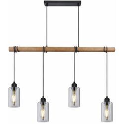 Etc-shop - Pendelleuchte Holz Esszimmerlampe Hängeleuchte Holzpendellampe Hängelampe Esstisch, Glas rauch, 4x E27, LxH 98x130 cm, Wohnzimmer