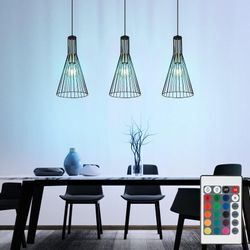 Hängelampe dimmbar mit Fernbedienung led Pendelleuchte Esstisch modern Esszimmerlampe 3-flammig,RGB Farbwechsel, Käfig-Design Industrial, 3x 8,5W