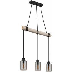 Etc-shop - Hängeleuchte Holzpendellampe Pendelleuchte Holz Esszimmerlampe Hängelampe Esstisch, Glas rauch, 3x E27, LxH 50x140 cm