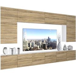 Wohnwand Vollausstattung Wohnzimmer-Set Moderne Schrankwand mit LED-Beleuchtung Anbauwand TV-Schrank Sonoma Eiche - Belini