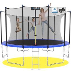 KINETIC SPORTS Trampolin Outdoor SALTO - Kindertrampolin Gartentrampolin Set mit Leiter, Netz, Randpolster, USA Sprungtuch Blau ø 400 cm