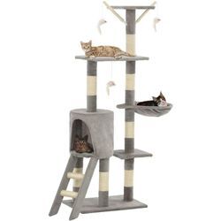 Maisonchic - Katzen-Kratzbaum,Katzenbaum,Kratzbrett Stabil,Katzenhaus mit Sisal-Säulen 138 cm Grau VMEC309591