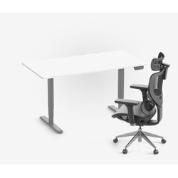 Höhenverstellbarer Schreibtisch PRIMUS + Stuhl - 180x80 - Grau / Weiß - 7 Jahre Garantie