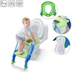 Uisebrt - Toilettensitz Kinder mit Treppe Faltbar Toilettentrainer Höhenverstellbar Toilettenaufsatz Kinder wc Trainer mit pu Kissen und Griffen für