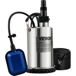 VEVOR Schmutzwasserpumpe 550W Tauchpumpe 230V Gartenpumpe Durchfluss 9500L/h Schmutzwassertauchpumpe IPX8 Auslass zuschneidbar zum Pumpen von Wasser