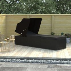 Maisonchic - Sonnenliege,Liegestuhl,Gartenliege mit Sonnenschutz und Auflage Poly Rattan Schwarz VEIN914596